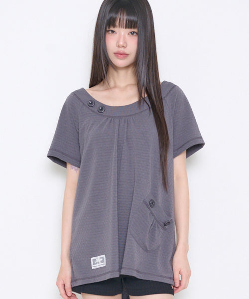 POCKET BUTTON T-SHIRT - 3 COLORS CHARCOAL