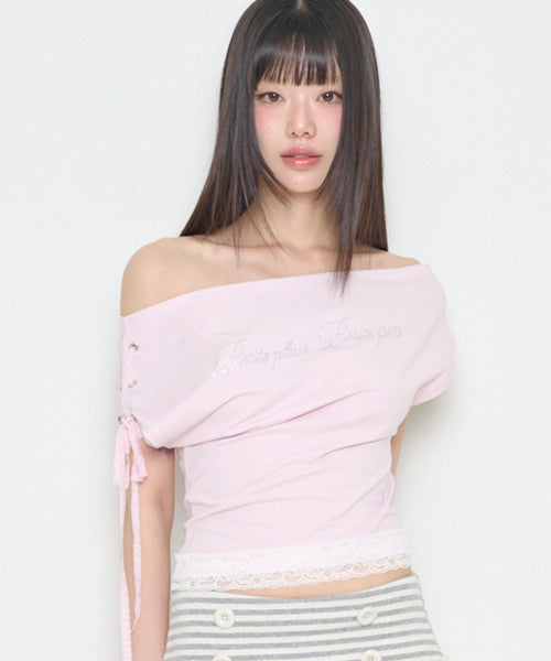 LACE TRIMMING T-SHIRT PINK - 4 COLORS PINK