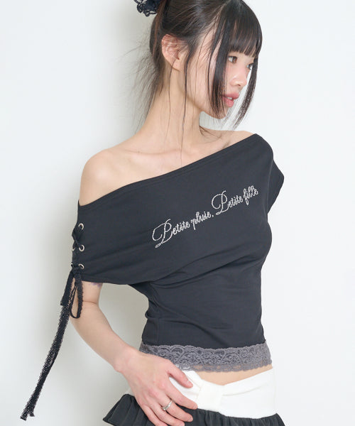 LACE TRIMMING T-SHIRT PINK - 4 COLORS BLACK