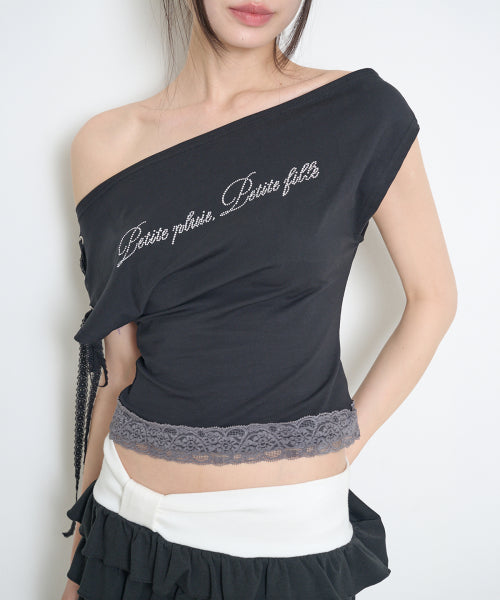 LACE TRIMMING T-SHIRT PINK - 4 COLORS BLACK