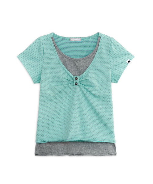 LAYERED HENLEY NECK TOP - 3 COLORS MINT