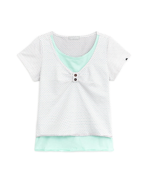 LAYERED HENLEY NECK TOP - 3 COLORS WHITE