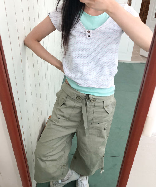 LAYERED HENLEY NECK TOP - 3 COLORS WHITE