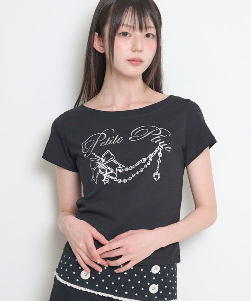 GLITTER BOAT NECK T-SHIRT PINK - 3 COLORS BLACK