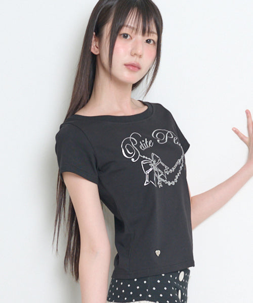 GLITTER BOAT NECK T-SHIRT PINK - 3 COLORS BLACK
