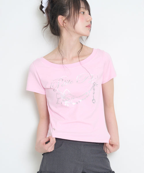 GLITTER BOAT NECK T-SHIRT PINK - 3 COLORS PINK