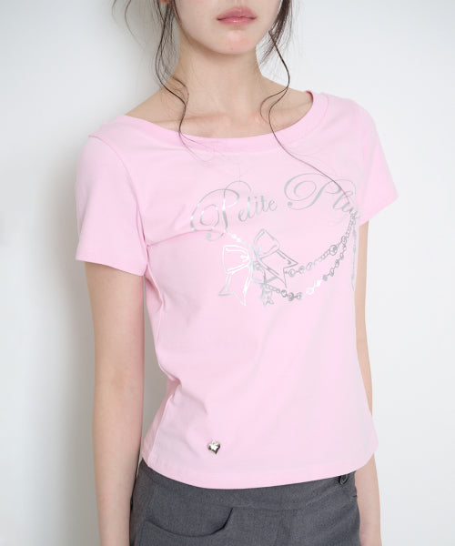 GLITTER BOAT NECK T-SHIRT PINK - 3 COLORS PINK