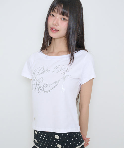 GLITTER BOAT NECK T-SHIRT PINK - 3 COLORS WHITE