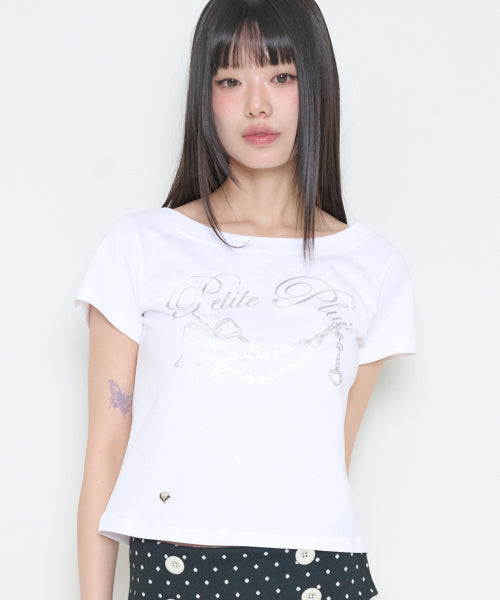 GLITTER BOAT NECK T-SHIRT PINK - 3 COLORS WHITE