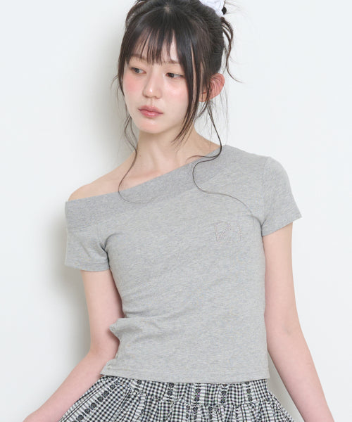 129 ONE SHOULDER TOP - 3 COLORS MELANGE GREY