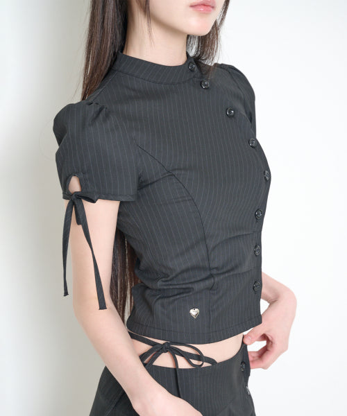 CHINA BUTTON COLLAR TOP - 2 COLORS BLACK