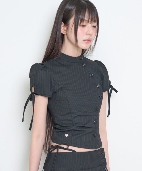 CHINA BUTTON COLLAR TOP - 2 COLORS BLACK