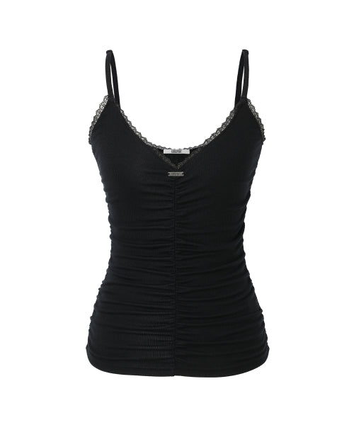 KHAKIPOINT LACE SHIRRING SLEEVELESS - 3 COLORS BLACK