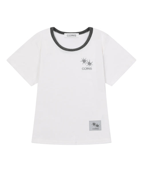 LORA SMALL LOGO CONTRAST U-NECK SHORT SLEEVE TEE - 9 COLORS BLACK