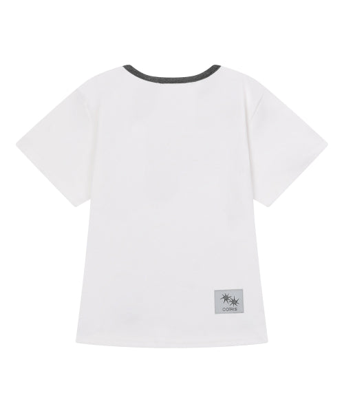 LORA SMALL LOGO CONTRAST U-NECK SHORT SLEEVE TEE - 9 COLORS BLACK