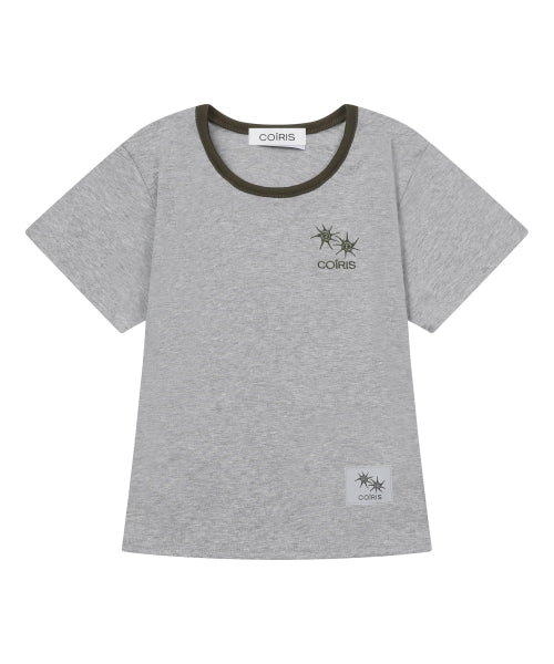 LORA SMALL LOGO CONTRAST U-NECK SHORT SLEEVE TEE - 9 COLORS BLACK