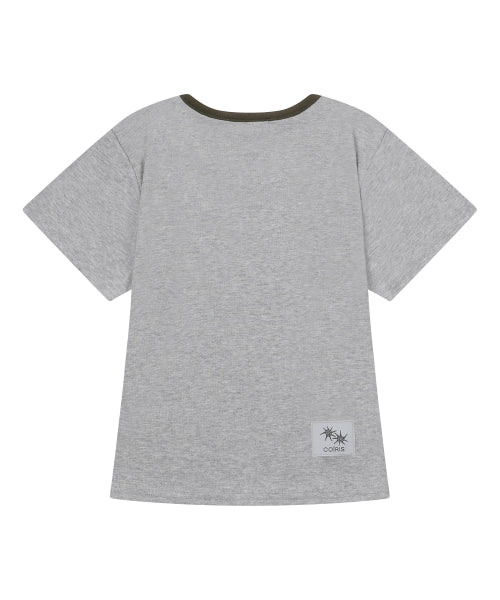 LORA SMALL LOGO CONTRAST U-NECK SHORT SLEEVE TEE - 9 COLORS BLACK