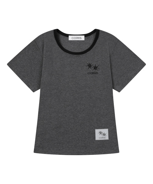 LORA SMALL LOGO CONTRAST U-NECK SHORT SLEEVE TEE - 9 COLORS BLACK