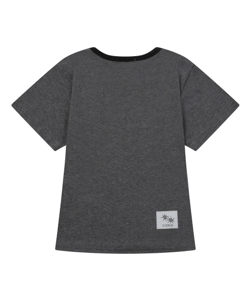 LORA SMALL LOGO CONTRAST U-NECK SHORT SLEEVE TEE - 9 COLORS BLACK
