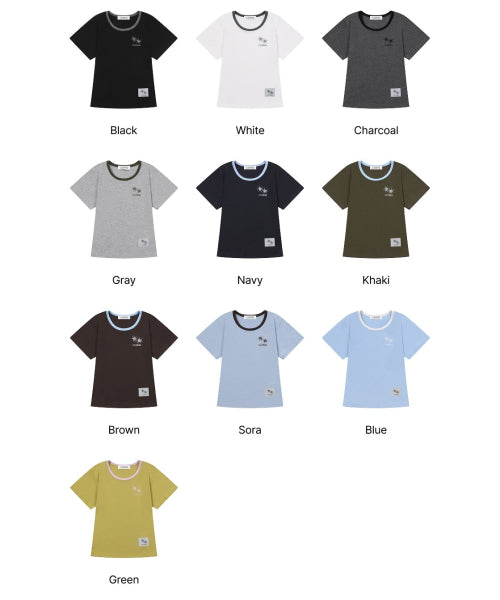 LORA SMALL LOGO CONTRAST U-NECK SHORT SLEEVE TEE - 9 COLORS BLACK