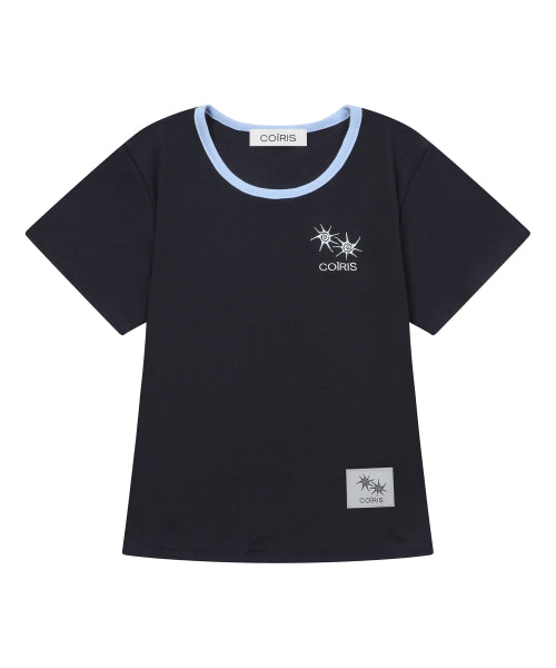 LORA SMALL LOGO CONTRAST U-NECK SHORT SLEEVE TEE - 9 COLORS BLACK