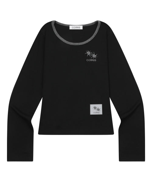 LORA SMALL LOGO CONTRAST U-NECK LONG SLEEVE TEE - 9 COLORS BLACK