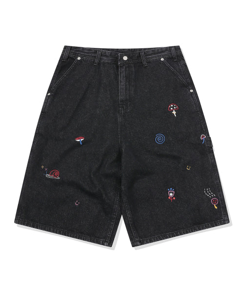 STITCH BERMUDA DENIM PANTS BLACK