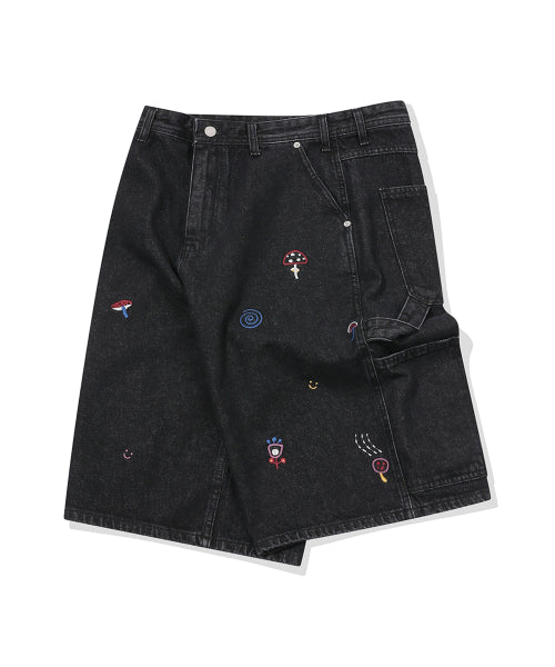 STITCH BERMUDA DENIM PANTS BLACK