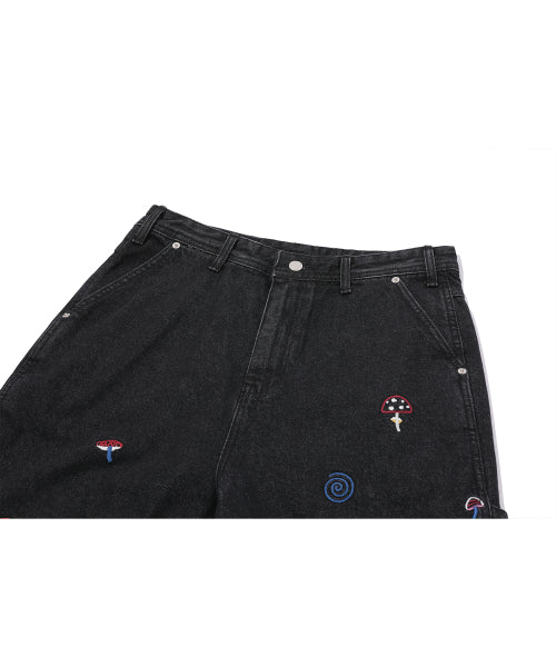 STITCH BERMUDA DENIM PANTS BLACK