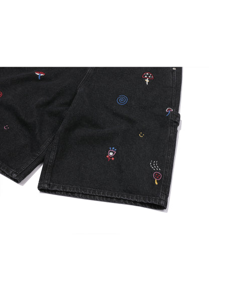 STITCH BERMUDA DENIM PANTS BLACK