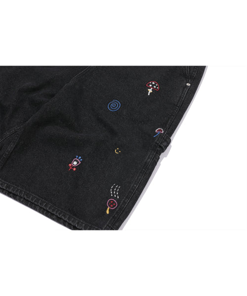 STITCH BERMUDA DENIM PANTS BLACK