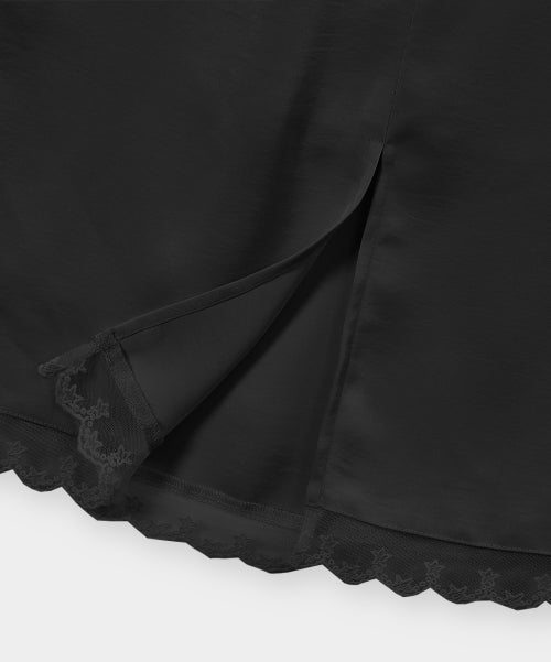 SATIN LACE MIDI SKIRT - 2 COLORS BLACK