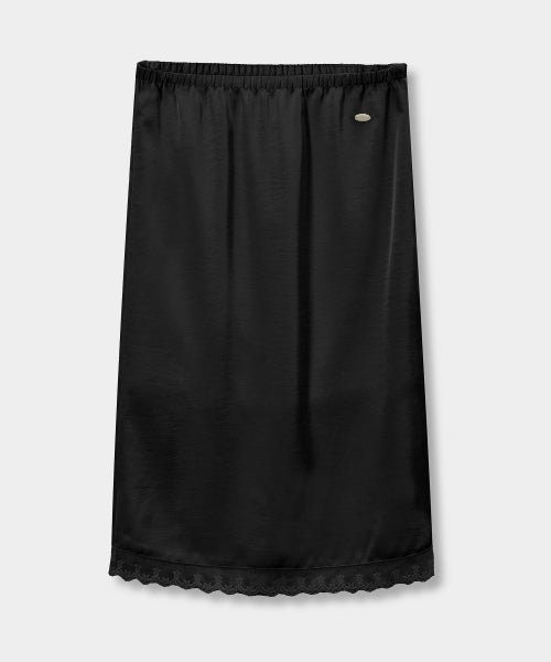 SATIN LACE MIDI SKIRT - 2 COLORS BLACK