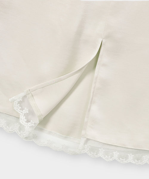 SATIN LACE MIDI SKIRT - 2 COLORS IVORY