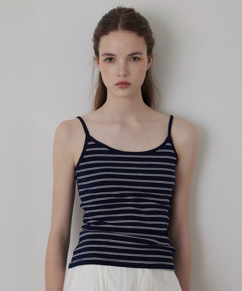 STRIPE COTTON SPAN SLIM SLEEVELESS - 3 COLORS RED