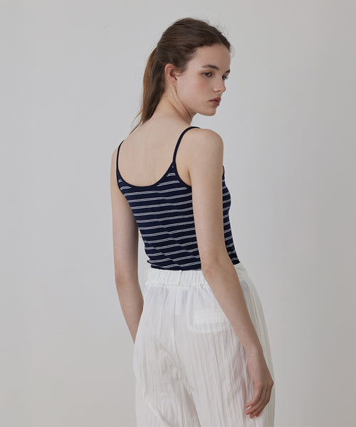 STRIPE COTTON SPAN SLIM SLEEVELESS - 3 COLORS RED