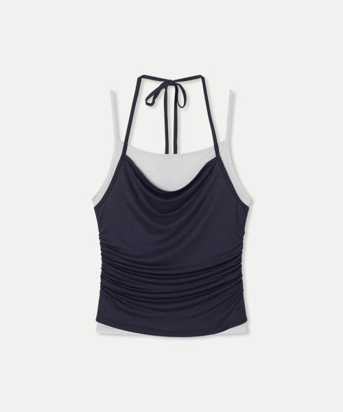 LAYERED SHIRRING SLEEVELESS - 4 COLORS BEIGE