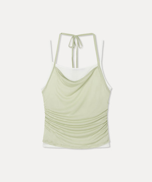 LAYERED SHIRRING SLEEVELESS - 4 COLORS BEIGE