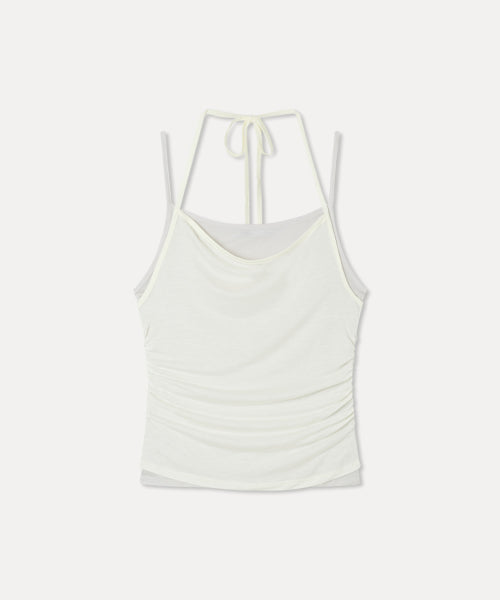 LAYERED SHIRRING SLEEVELESS - 4 COLORS BEIGE