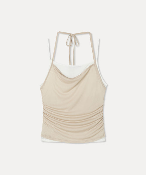 LAYERED SHIRRING SLEEVELESS - 4 COLORS BEIGE