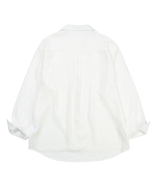 AIRY SHEER STRIPE OPEN COLLAR SHIRT - 3 COLORS WHITE