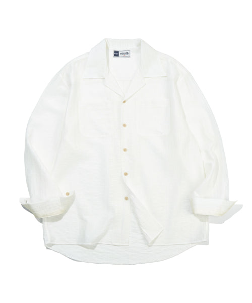 AIRY SHEER STRIPE OPEN COLLAR SHIRT - 3 COLORS WHITE