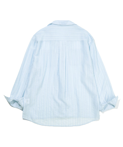 AIRY SHEER STRIPE OPEN COLLAR SHIRT - 3 COLORS SKY BLUE