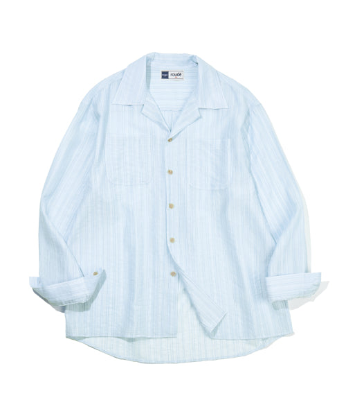 AIRY SHEER STRIPE OPEN COLLAR SHIRT - 3 COLORS SKY BLUE