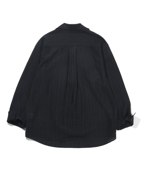 AIRY SHEER STRIPE OPEN COLLAR SHIRT - 3 COLORS BLACK