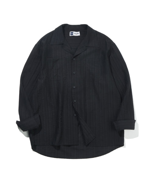 AIRY SHEER STRIPE OPEN COLLAR SHIRT - 3 COLORS BLACK