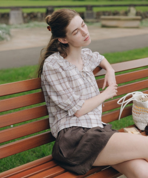 LINEN BANDING SHORTS - 4 COLORS BROWN