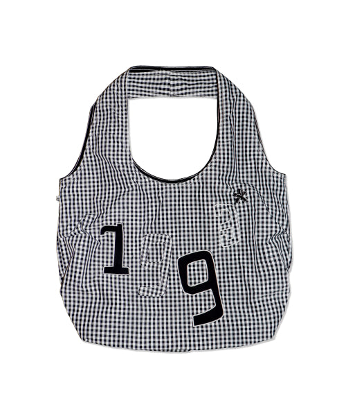 1993 NYLON APPLIQUE CHECK TOTE BAG - 2 COLORS BLACK