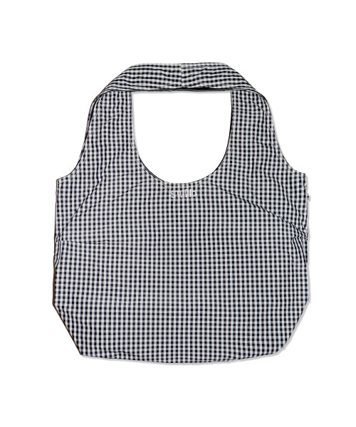 1993 NYLON APPLIQUE CHECK TOTE BAG - 2 COLORS BLACK