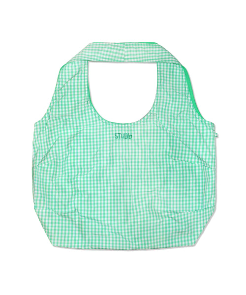 1993 NYLON APPLIQUE CHECK TOTE BAG - 2 COLORS GREEN